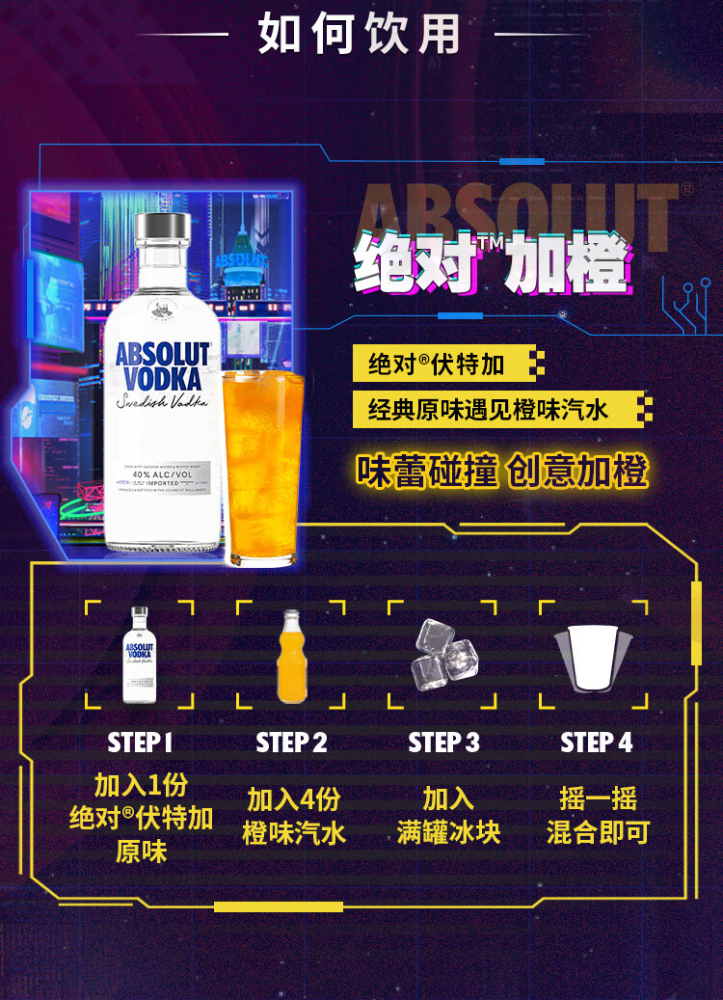 【进口】Absolut绝对伏特加原味500ml洋酒烈酒鸡尾酒基酒特调