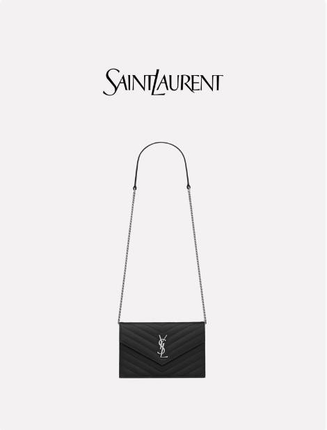 YSL/圣罗兰 女士黑色CASSANDRE ENVELOPE链条包