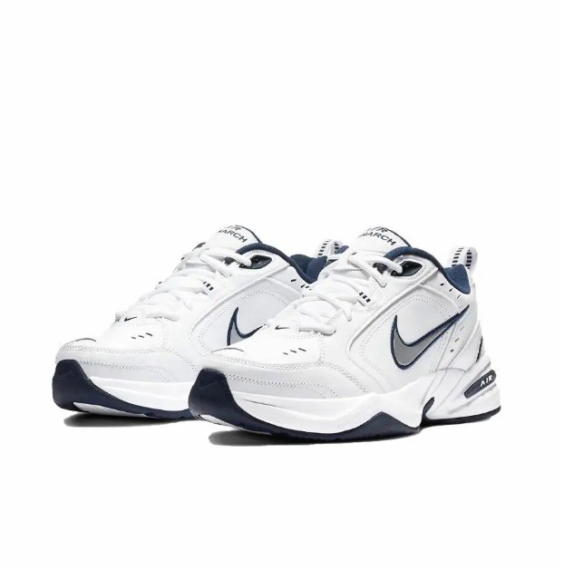 Nike Air Monarch 4 White Navy 牛剖层革 复古经典 防滑 低帮 老爹鞋 男女同款 蓝白